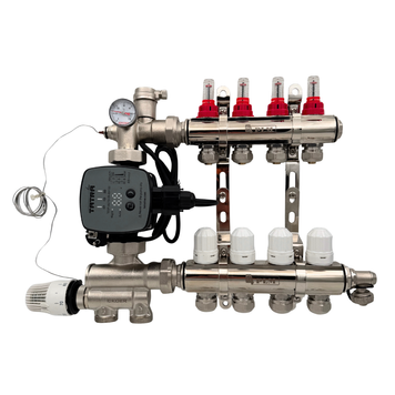 Коллектор 4 контура Polmark с узлом и энергосберегающим насосом (латунь, нижнее подключение) 89854/1022/ENERGO фото