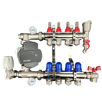 Колектор для теплої підлоги на 4 контури з частотним насосом в зборі (латунь) Чехія KR04/ENERGO фото