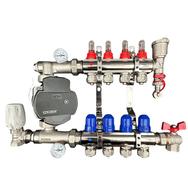 Колектор для теплої підлоги на 4 контури з частотним насосом в зборі (латунь) Чехія KR04/ENERGO фото