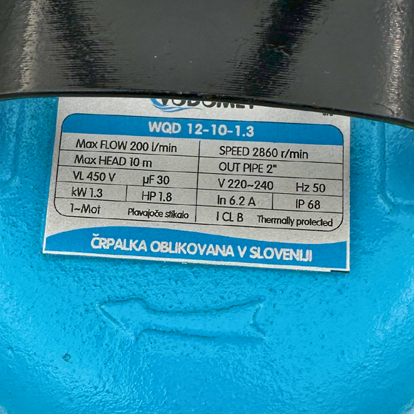 Фекально-Дренажний насос Словенія ВДМТ WQD 1.3 кВт+ 10 метрів рукава+трос+хомут+зажим Гарантія 2 роки FN002 фото