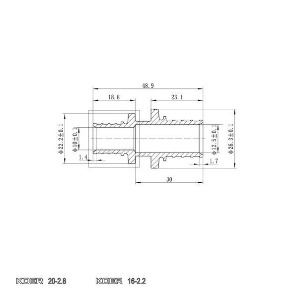 Муфта з'єднувальна перехідна Koer KA.С16-20 - 16(2.2mm) x 20(2.8mm) KR4858 фото