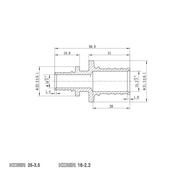 Муфта з'єднувальна перехідна Koer KA.С16-25 - 16(2.2mm) x 25(3.5mm) KR4859 фото