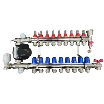 Коллектор для теплого пола на 9 контуров с частотным насосом в сборе (латунь) Чехия KR09/ENERGO фото