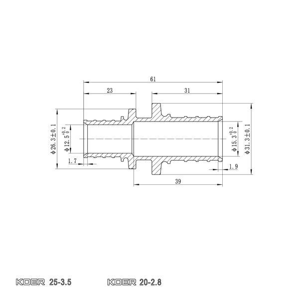 Муфта з'єднувальна перехідна Koer KA.С20-25 - 20(2.8mm) x 25(3.5mm)  KR4860 фото