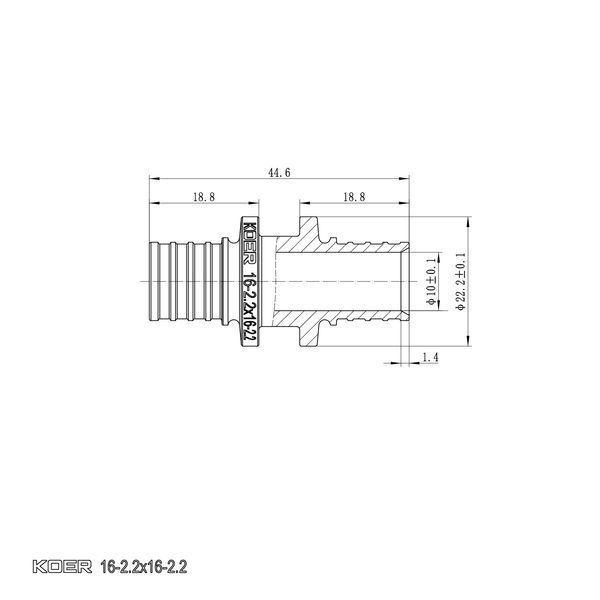 Муфта з'єднувальна перехідна Koer KA.С16 - 16(2.2mm) x 16(2.2mm) KR4855 фото
