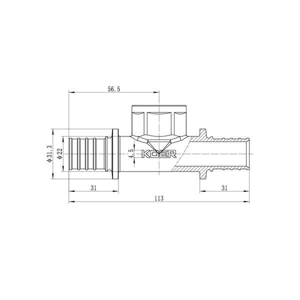 Переходной тройник с ВР Koer KA.T25-08F-25 - 25(3.5mm) x 3/4"F x 25(3.5mm) KR4896 фото