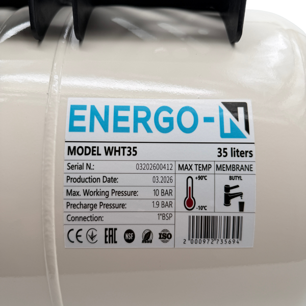 Гідроакумулятор ENERGO-N WHT24 (24 л, горизонтальний, незмінна мембрана) 1C00240202 фото