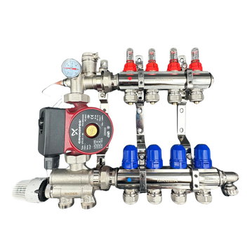 Колектор для теплої підлоги 4 контури в зборі з насосом KP Czech (Нижне підключення) Чехія KR04/1022 фото