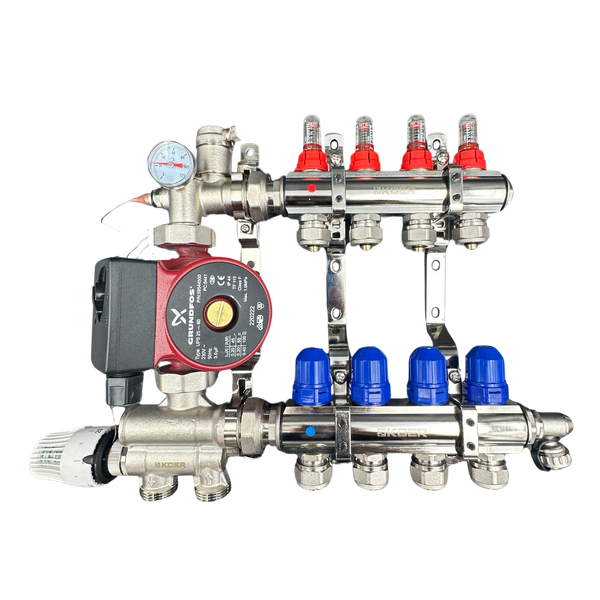 Колектор для теплої підлоги 4 контури в зборі з насосом KP Czech (Нижне підключення) Чехія KR04/1022 фото