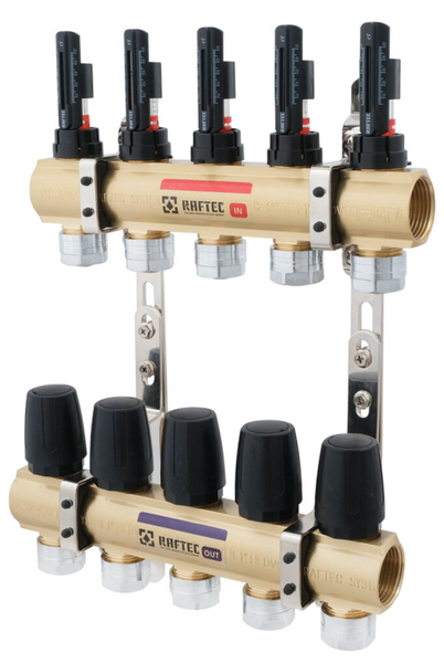 Коллекторный блок с расходомерами Raftec GOLD 1"х5 LCR-1.2(Латунь) 56998 фото