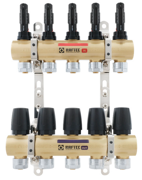 Коллекторный блок с расходомерами Raftec GOLD 1"х5 LCR-1.2(Латунь) 56998 фото