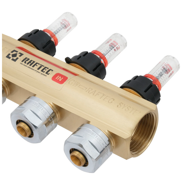Колекторний блок з витратомірами Raftec GOLD 1"х10 LCR-1.2(Латунь) 57003 фото