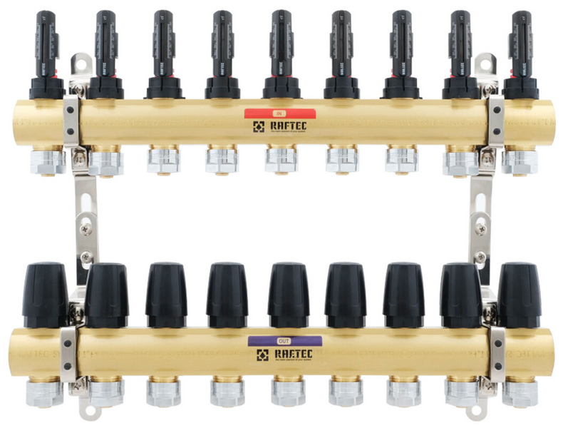 Колекторний блок з витратомірами Raftec GOLD 1"х10 LCR-1.2(Латунь) 57003 фото