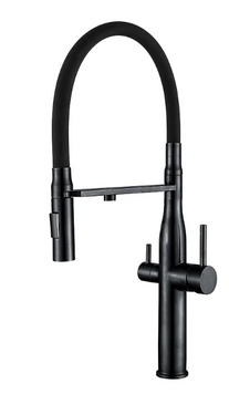 Кухонный смеситель на две воды с гибким изливом MХ VTM-021 Black Refl.Black Германия 5 лет гарантия MI6089 фото