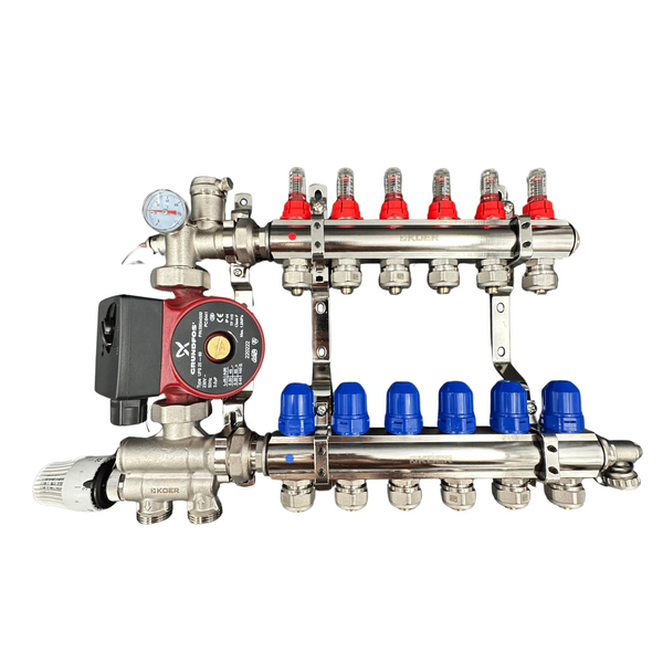 Коллектор для теплого пола 6 контуров в сборе с насосом KP Czech (Нижнее подключение) Чехия KR06/1022 фото