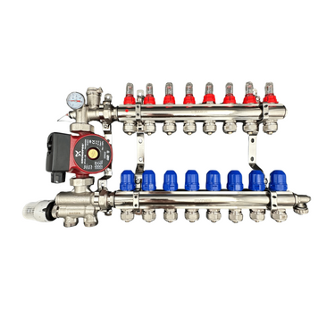 Коллектор для теплого пола 8 контуров в сборе с насосом KP Czech (Нижнее подключение) Чехия KR08/1022 фото