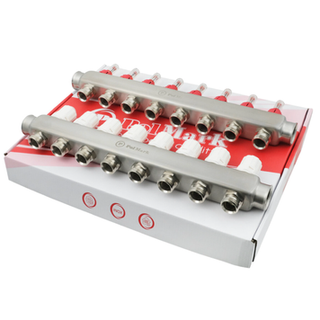Колектор PLM 1"x3/4" 8 виходи з термоклапанами та витратомірами PSMF108(нержавіюча сталь) 88577 фото