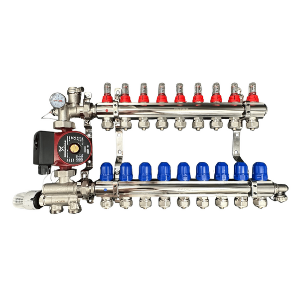 Колектор для теплої підлоги 9 контурів в зборі з насосом KP Czech (Нижне підключення) Чехія KR09/1022 фото