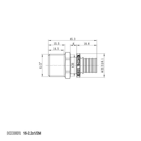 Переходник с ЗР Koer KA.A06M-16 &mdash; 16 (2,2 мм) &times; 1/2"M KR4849 фото