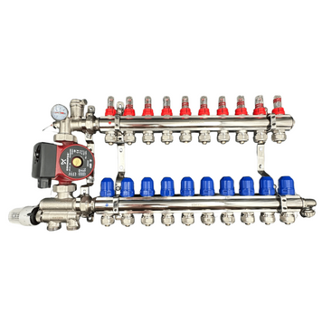 Колектор для теплої підлоги 10 контурів в зборі з насосом KP Czech (Нижне підключення) Чехія KR10/1022 фото