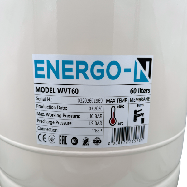 Гідроакумулятор ENERGO-N WVT35 (35 л, вертикальний, незмінна мембрана) 1V00350202 фото