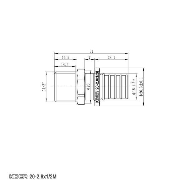 Переходник с ЗР Koer KA.A06M-20 - 20(2.8mm) x 1/2"M KR4851 фото