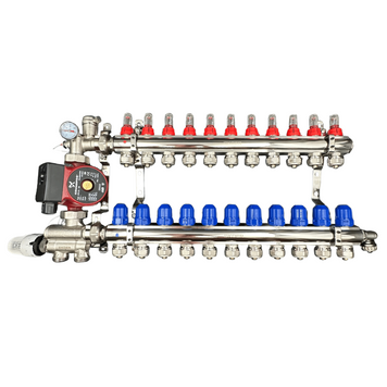 Коллектор для теплого пола 11 контуров в сборе с насосом KP Czech (Нижнее подключение) Чехия KR11/1022 фото