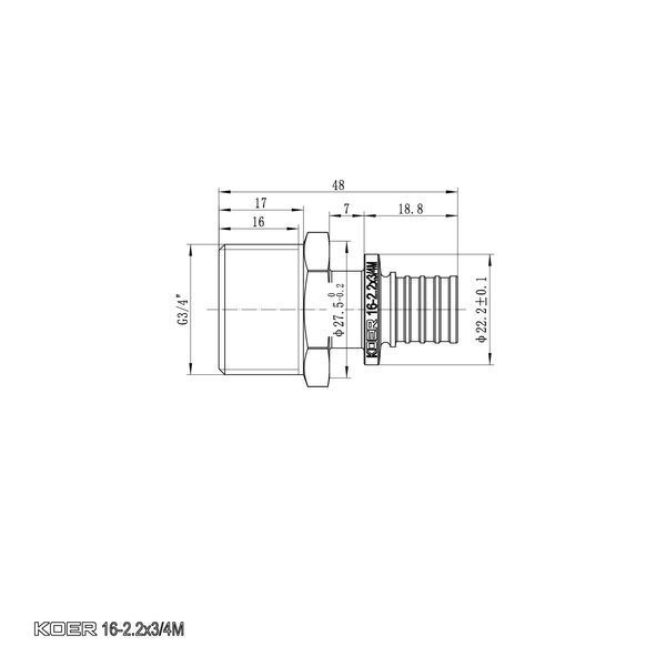 Переходник с ЗР Koer KA.A08M-16 - 16(2.2mm) x 3/4"M KR4850 фото