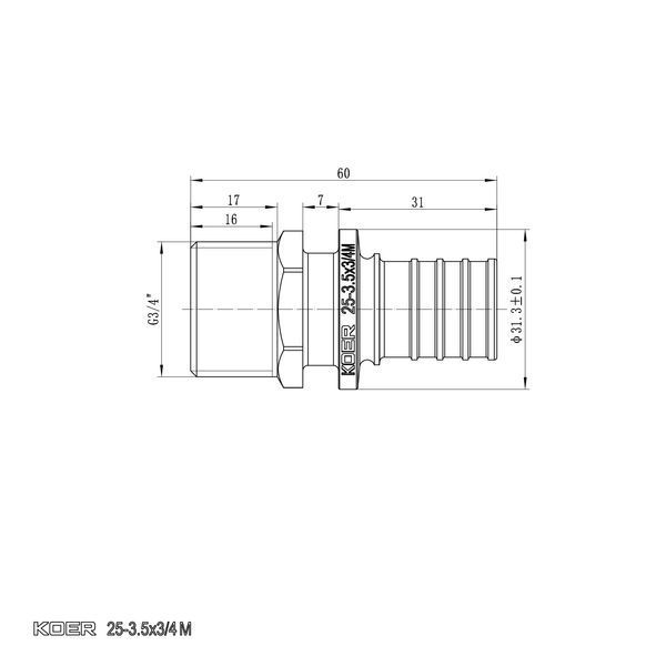 Переходник с ЗР Koer KA.A08M-25 - 25(3.5mm) x 3/4"M KR4853 фото