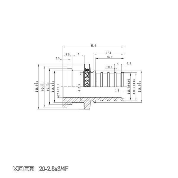 Переходник с накидной гайкой под плоское уплотнение Koer KA.A08F-20S - 20(2.8mm) x 3/4"F KR4867 фото