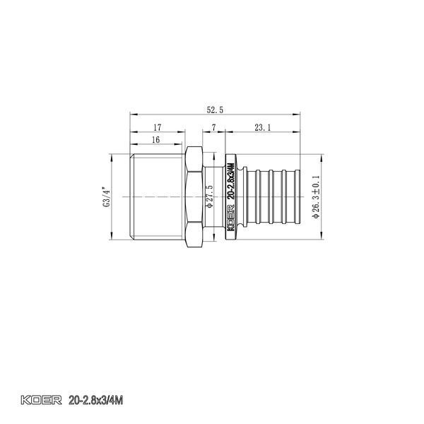 Переходник с ЗР Koer KA.A08M-20 - 20(2.8mm) x 3/4"M KR4852 фото