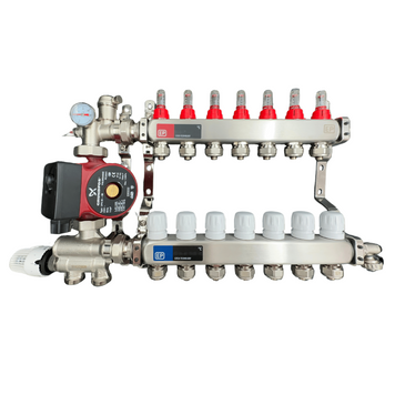 Коллектор для теплого пола 7 контуров в сборе с насосом НЕРЖАВЕЙКА (Нижнее подключение) Чехия EP07/1022 фото