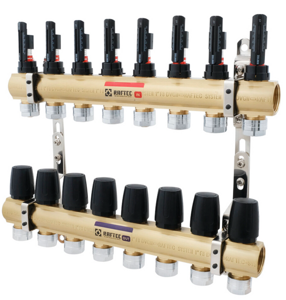 Коллекторный блок с расходомерами Raftec GOLD 1"х8 LCR-1.2(Латунь) 57001 фото