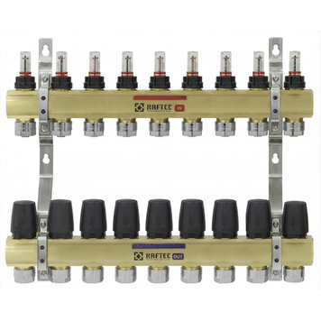 Коллекторный блок с расходомерами Raftec GOLD 1"х9 LCR-1.2(Латунь) 57002 фото