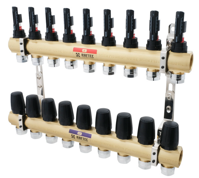 Коллекторный блок с расходомерами Raftec GOLD 1"х9 LCR-1.2(Латунь) 57002 фото