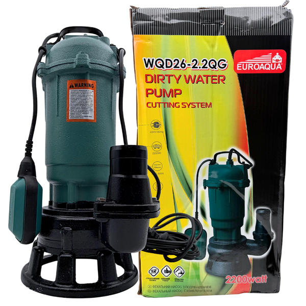 Фекальный насос Euroaqua WQD 26-2.2 QG (с ножами)+25 метров рукав + трос + хомут + зажимы, Польша 107010X-125 фото
