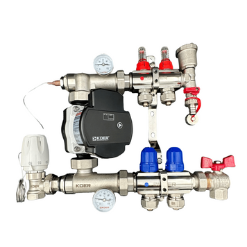 Колектор для теплої підлоги на 2 контури з частотним насосом в зборі (латунь) Чехія KR02/ENERGO фото